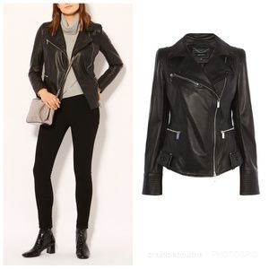 Karen Millen Black Quilted Lambskin Leather Motorcycle Jacket 6
